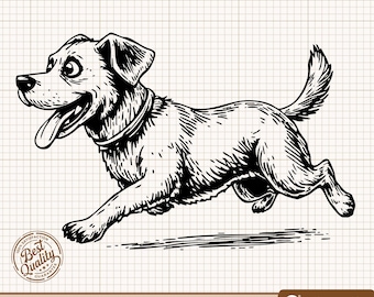 Perro de dibujos animados SVG, perro corriendo PNG, perro feliz Clipart, mascota SVG, silueta de perro, arte vectorial de perro, archivos de corte de silueta de Cricut