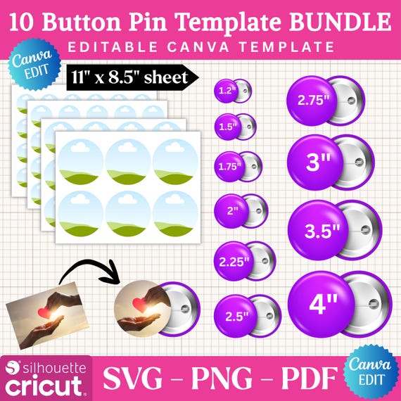 Button Pin Template Bundle, Button Pin Svg, Button Badge, Circle Labels, Editable Canva Template, Badge Maker, DIY Digital Download