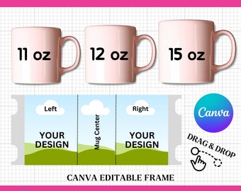 Anpassad mugg Canva-mall för 11oz 12oz 15oz, dra-och-släpp Canva-design, digital nedladdning, guide till sublimeringstryck, guide till 12oz muggtryck