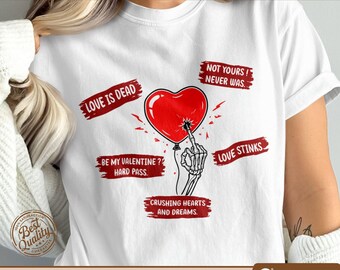 Svg anti-San Valentín, Corazón roto PNG, Clipart de amor divertido, Svg de amor sarcástico, Mano esquelética, Clipart de "El amor está muerto", Silueta de Cricut