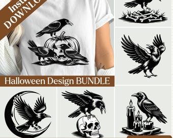 Raven svg Bundle, Halloween Crow png, Skull Crow Clipart, Candle Raven svg, Pumpkin Raven svg, Spooky Season Clipart