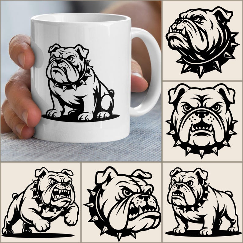 Angry Bulldog Mug, Black and White Graphic Bulldog Face, Ceramic Coffee Cup, Dog Lovers Gift Idea