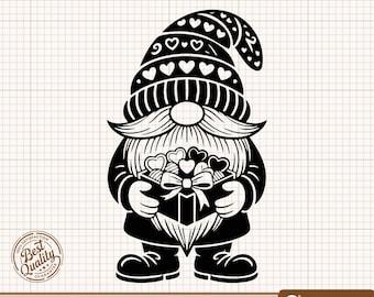 Gnomo de San Valentín SVG, Gnomo de corazón PNG, Gnomo de amor Clipart, Gnomo de regalo SVG, Gnomo lindo PNG, Gnomo de San Valentín, Archivos de Cricut y Silhouette