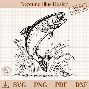 ニジマスSVG、トラウトPNG、釣りクリップアート、フライフィッシングSVG、ニジマスアートワーク、クリカットシルエット用トラウトデジタルファイル