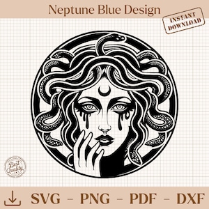 Medusa Svg, Gorgon Snake Hair Png, Greek Mythology Clipart, Tattoo Design Svg, Medusa Portrait, Digital File Cut File for Cricut Silhouette