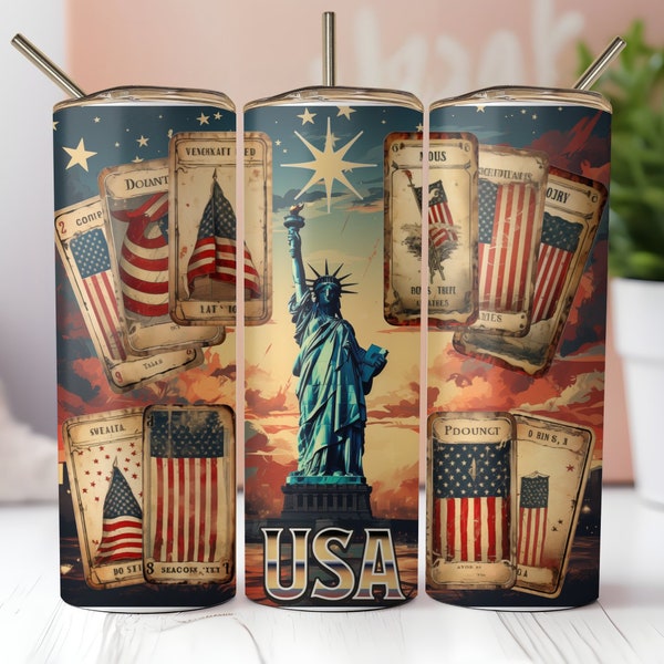 20 oz Patriot Tarot Tumbler Wrap, Straight Tumbler Wrap, Digital Download, Sublimation Graphics Instant Download PNG, Commercial Use