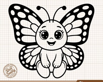 Mariposa bebé SVG, Mariposa linda PNG, Clipart de insectos para guardería, SVG con tema de primavera, Animal para baby shower, Clipart de mariposa, Silueta de Cricut