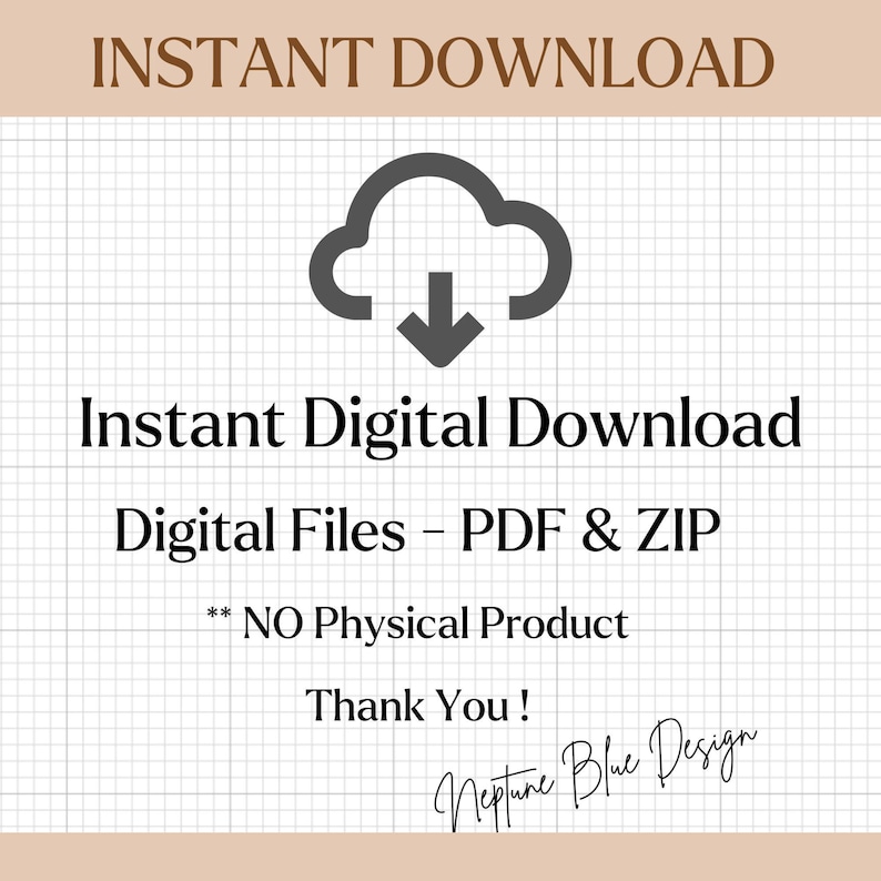 Instant Digital Download Cloud Icon, PDF and ZIP Files, No Physical Product, Quick Access Files, Neptune Blue Design