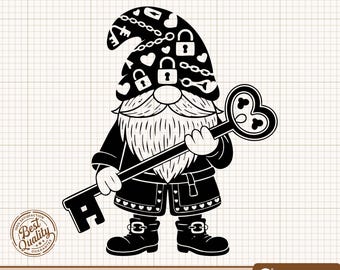 Gnomo de amor SVG, Gnomo de amor PNG, Clipart de llave de corazón, Archivos SVG de San Valentín, Candado de amor SVG, Archivo digital de romance, Archivos de corte para Cricut y Silhouette