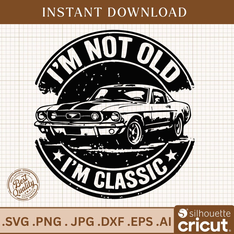Classic Car SVG, Vintage Mustang Digital Download, Retro Car Enthusiast Gift, Old but Classic SVG File