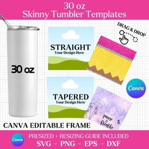 30oz Skinny Tumbler Template Png, Editable Canva Template, 20oz Tumbler Template, Skinny Tumbler Template, Straight Tapered, Svg Templates