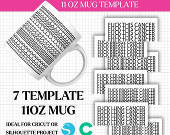 Fuck Breast Cancer Mug Wrap Bundle, Hidden Message Pattern, Cancer Warrior Gift Coffee Cup, Funny Get Well Gift, Cancer Support PNG SVG