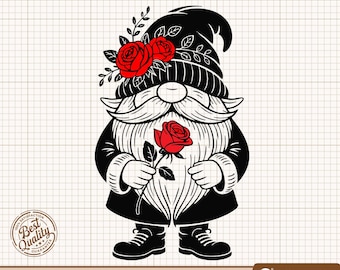 Gnomo de San Valentín SVG, Gnomo rosa PNG, Gnomo de amor Clipart, Gnomo floral SVG, Gnomo romántico, Gnomo Clipart, Archivos de corte de Cricut y Silhouette