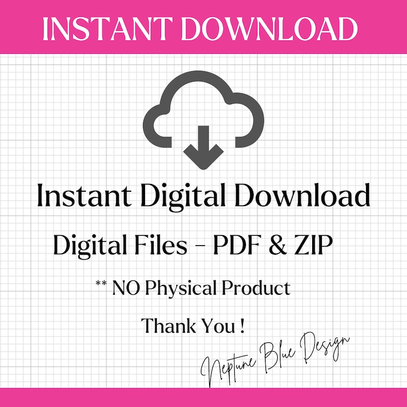 Instant Digital Download Cloud Icon PDF ZIP Files No Physical Product Graphic