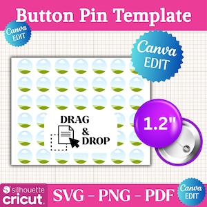 Customizable Button Pin Template SVG, PNG, Drag and Drop, 1.2' Pin Design, Craft Supplies