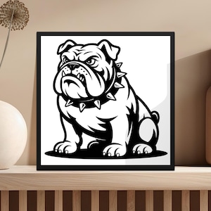 Bulldog Wall Art Print, Black and White Dog Illustration, Modern Home Decor, Animal Poster, Living Room Decoration, Pet Lover Gift