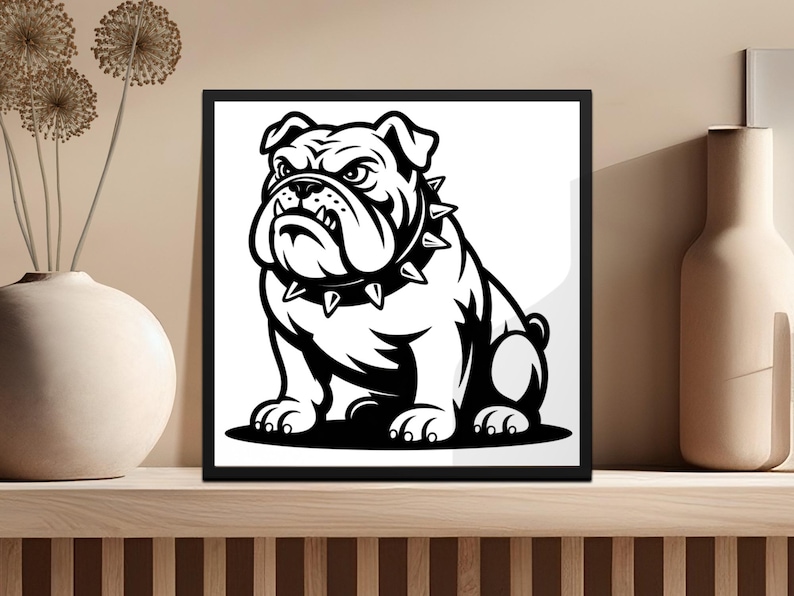 Bulldog Wall Art Print, Black and White Dog Illustration, Modern Home Decor, Animal Poster, Living Room Decoration, Pet Lover Gift