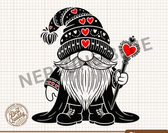 Gnomo de San Valentín SVG, Gnomo de amor con varita de corazón, Gnomo de San Valentín PNG, Gnomo de Cupido Clipart para Cricut Silhouette, Descarga digital