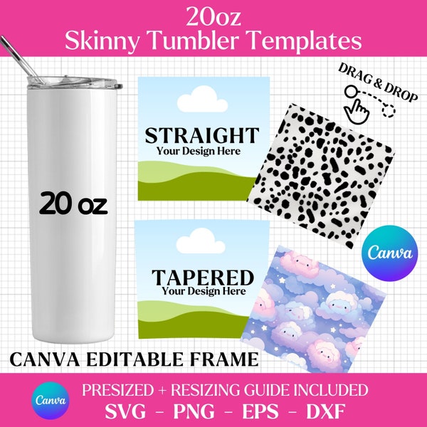 20oz Skinny Tumbler Template Png, Editable Canva Template, 30oz Tumbler Template, Skinny Tumbler Template, Straight Tapered, Template Svg