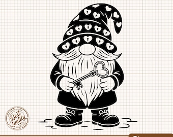 Gnomo de San Valentín SVG, Llave de corazón de amor PNG, Gnomo con llave Clipart, Tema de San Valentín SVG, Gnomo digital, Archivos de corte de Cricut y Silhouette