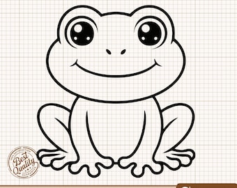 Rana linda SVG, Rana de dibujos animados PNG, Clipart de rana de guardería, Rana kawaii SVG, Rana bebé animal, Clipart de rana, Silueta de Cricut
