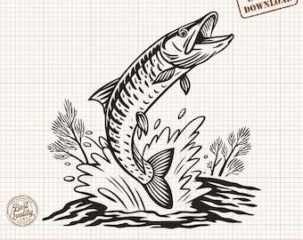 Muskellunge Svg, Muskie Png, Fishing Clipart, Musky Fish Svg, Muskellunge Artwork, Muskie Digital File for Cricut Silhouette