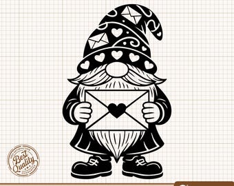 Gnomo de amor SVG, Gnomo de San Valentín PNG, Carta de amor Clipart, Corazón SVG, Archivos SVG de San Valentín, Gnomo digital Clipart, Archivos de corte de silueta Cricut