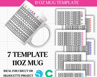 Fuck This Cancer Hidden Message Mug Wrap, Colorful Awareness Ribbons, Cancer Warrior Gift, Sarcastic Get Well Soon Gift, PNG SVG Files