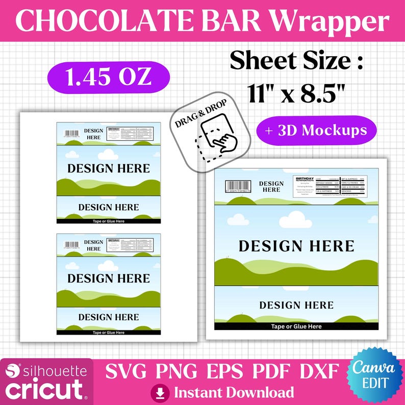 Chocolate Bar Wrappers Template Bundle, Editable Candy Bar Label, Canva ...
