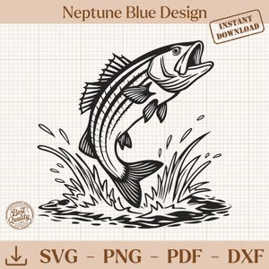 Striped Bass Svg, Striper Png, Fishing Clipart, Bass Fish Svg, Striped Bass Artwork, Striper Digital File for Cricut Silhouette
