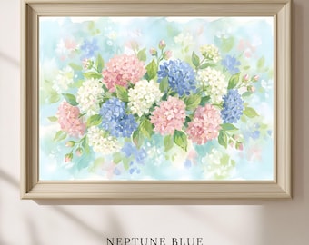 Hydrangea Wall Art, Pastel Floral Print, French Country Cottage Decor, Pink and Blue Spring Flowers, Printable Grandmillennial Download