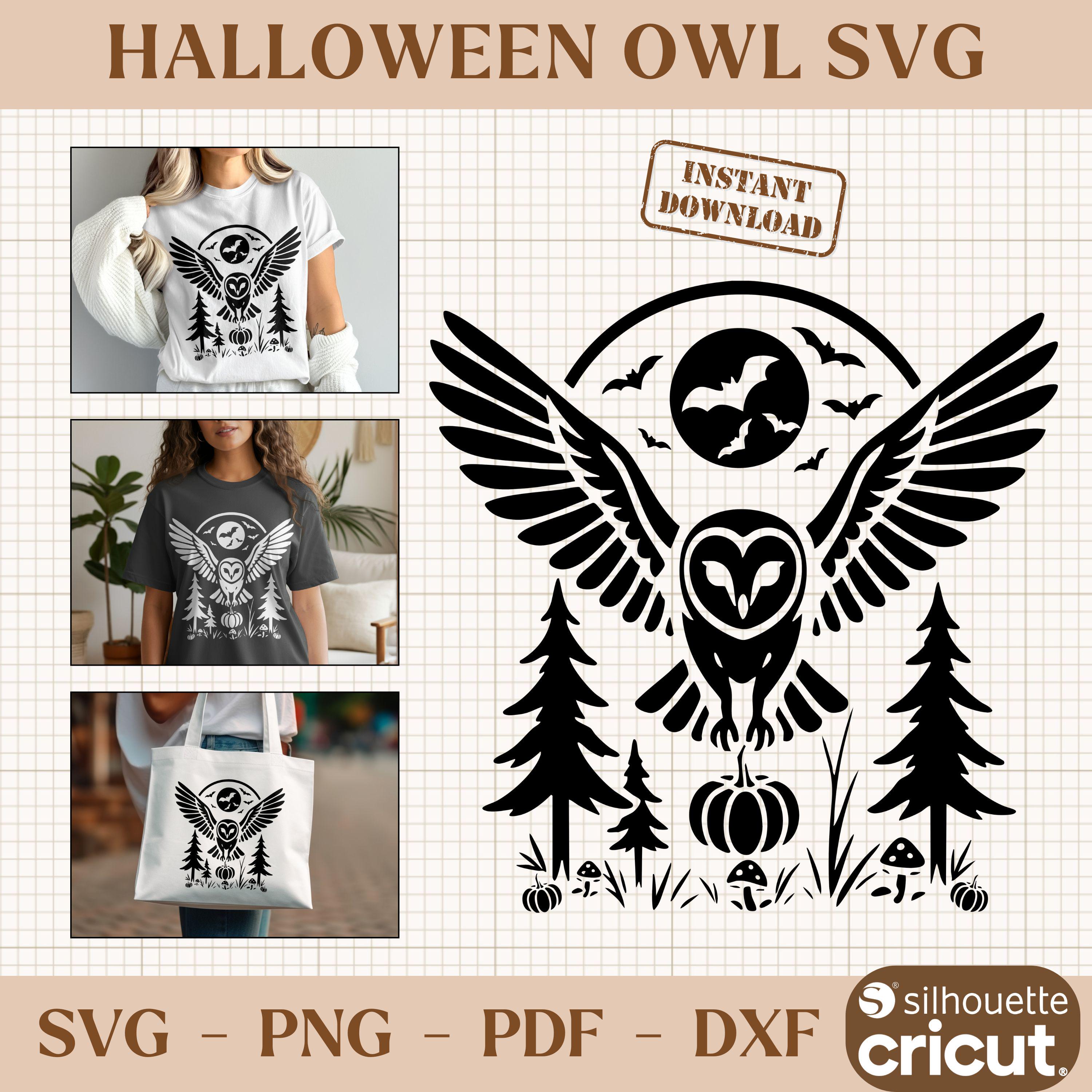 Halloween Owl SVG, Flying Owl PNG, Fall Forest Clipart, Pumpkin Theme SVG, Spooky Animal, Halloween 