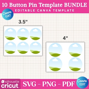 Editable Button Pin Template Bundle, Canva svg png pdf, 3.5' and 4' Sizes, diy Craft Pin Design Kit for Cricut and Silhouette