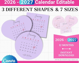 Paquete de plantillas para decoración de tartas "Burn Away" 2026, calendario digital, calendario editable 2026-2027, plantilla para decoración de tartas, plantilla de calendario Canva