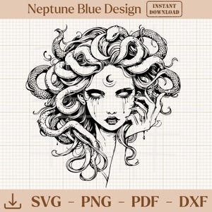 Medusa Svg, Gorgon Head Png, Greek Mythology Clipart, Snake Hair Svg, Mythical Serpent, Medusa Clipart, Greek Goddess Svg, Medusa Tattoo Svg