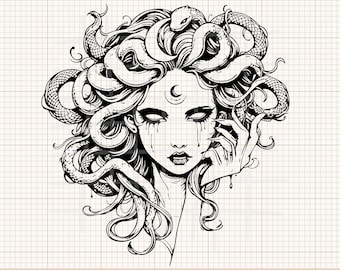 Medusa Svg, Gorgon Head Png, Greek Mythology Clipart, Snake Hair Svg, Mythical Serpent, Medusa Clipart, Greek Goddess Svg, Medusa Tattoo Svg