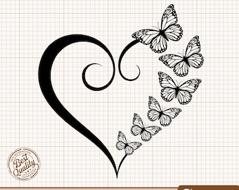 Corazón de mariposa SVG, Corazón floral PNG, Clipart de mariposa, Archivos SVG de corazón, SVG floral, Mariposa imprimible, Vector de mariposa, Cricut