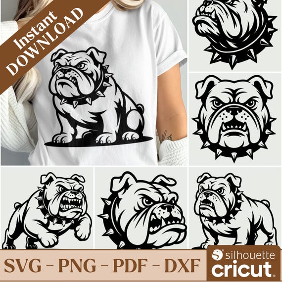 Bulldog Digital Bundle Png, Bulldog Mascot Clipart, Bulldog Digital Bundle Svg, English Bulldog, Dog Lover Gift, Bulldog With Spiked Collar