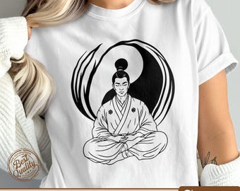 Maestro Zen SVG, Monje Meditando PNG, Clipart Yin Yang, Tema Espiritual SVG, Silueta de Yoga, Mindfulness SVG, Archivos de Corte de Silueta de Cricut