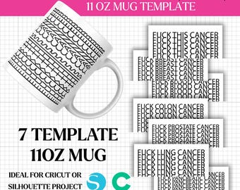 Fuck This Cancer Mug Wrap Bundle, Hidden Message Pattern, Sarcastic Adult Humor Coffee Cup, Funny Get Well Gift, Cancer Support PNG SVG
