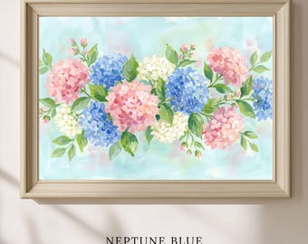 Pastel Hydrangea Print, French Country Floral Wall Art, Pink-Blue Grandmillennial Cottage Decor, Printable, Instant Download