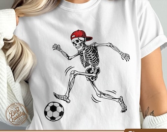 Mascota de fútbol esqueleto SVG, Jugador de fútbol PNG, Clipart de deportes espeluznantes, SVG de Halloween, Clipart de balón de fútbol, Temporada espeluznante digital