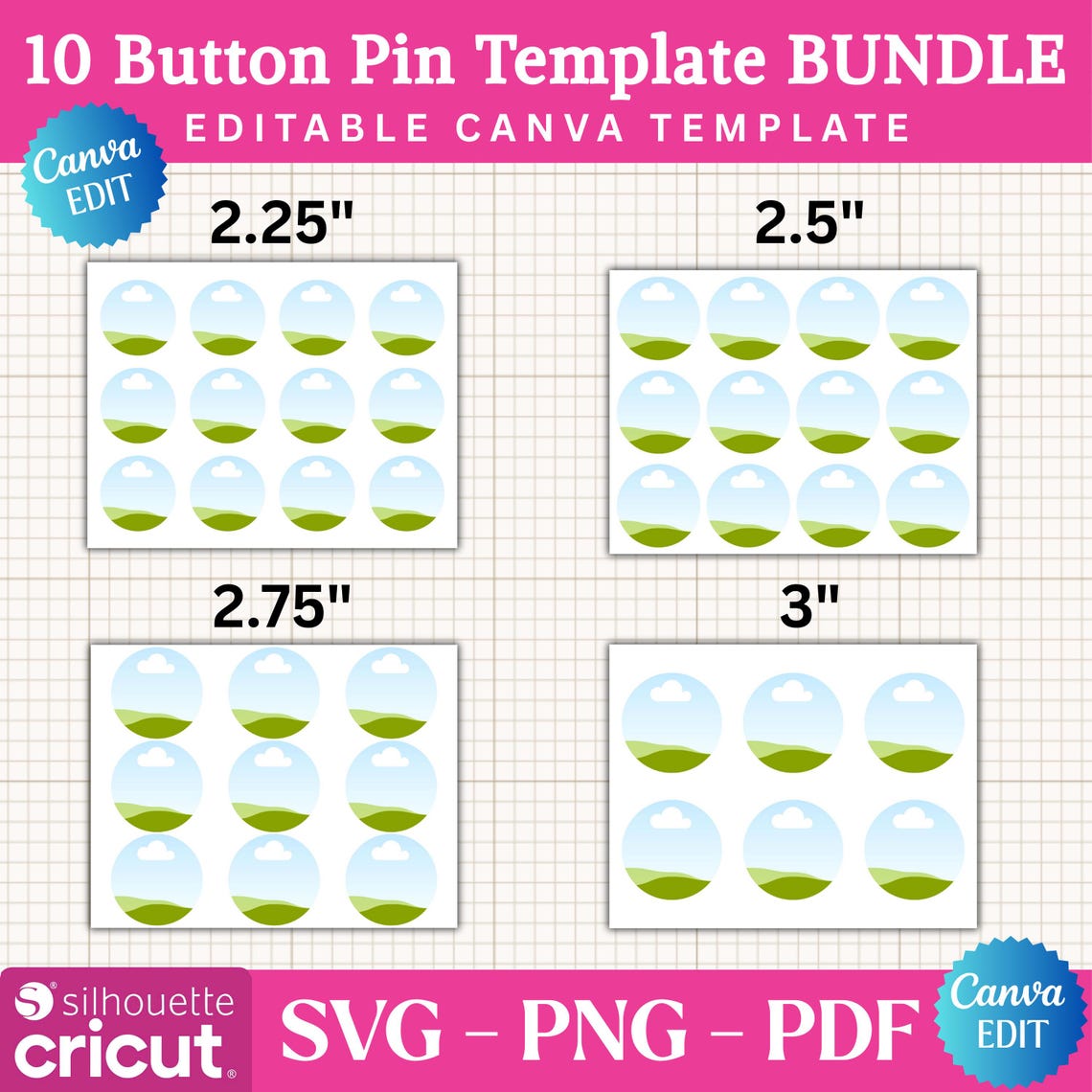 Button Pin Template Bundle, Button Pin Svg, Button Badge, Circle Labels ...