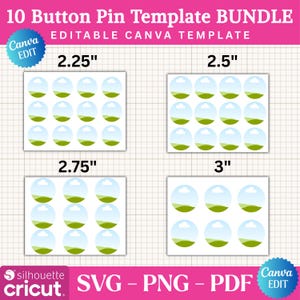 Button Pin Template Bundle svg png pdf, Editable Canva Sizes, diy Craft Supplies, Digital Download