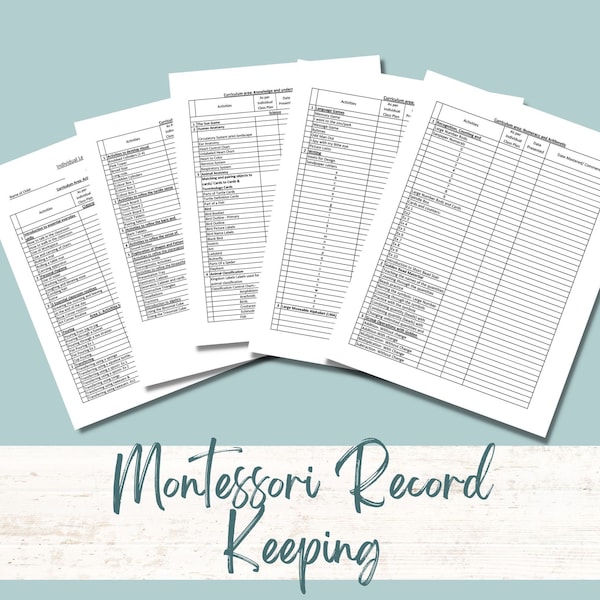 Montessori Record Keeping for Classroom or Homeschool Settings-Printable Montessori Materials-Digital Download-Montessori Materials-School