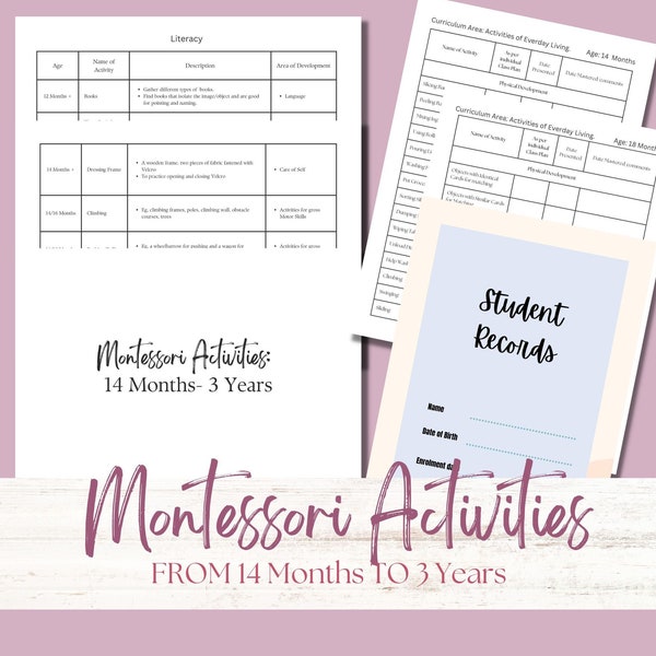 Activités Montessori pour l’école à la maison ou la salle de classe-De 14 mois à 3 ans-Tenue de dossiers individuels des élèves-Matériel Montessori