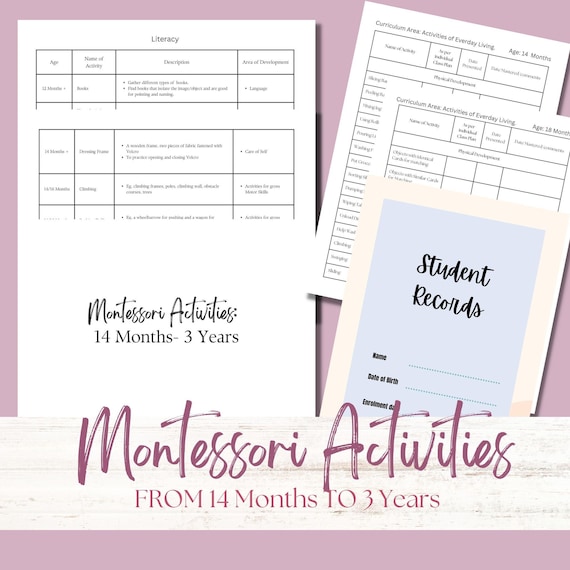 Montessori Activities for homeschool or classroom setting-From 14 Months To 3 Years-Individual Student Record Keeping-Montessori Materials