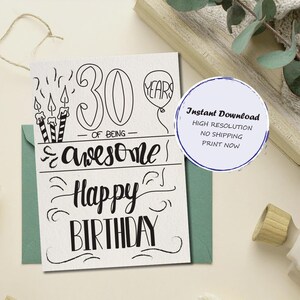 Biglietto di auguri per il 30° compleanno stampabile – "30 anni di successi" – Scritto a mano – A5, A6 + SVG – Download immediato – Biglietto digitale