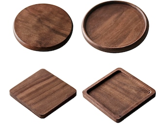 Round Walnut Wood Coasters for Drinks - Set of 4