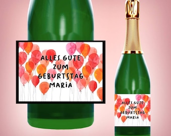 Geburtstag personalisiertes Flaschenetikett Champagner Sekt Wein Geschenk Aufkleber Etikett Sticker Luftballons selbstklebend Name